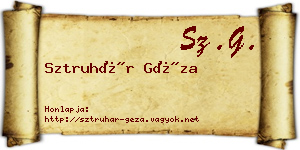 Sztruhár Géza névjegykártya